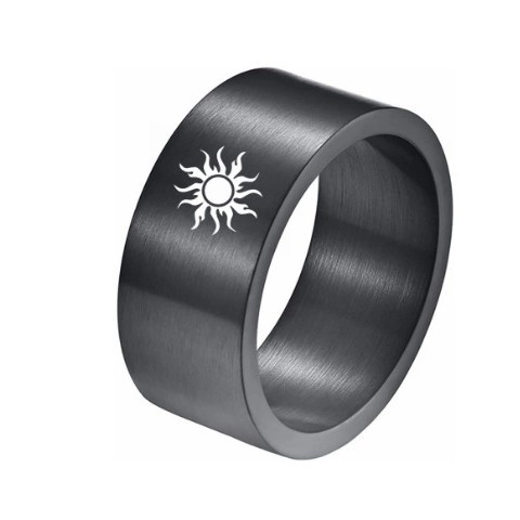 Viking Rune Ring Stainless Steel Brushed Finish 10mm Band For Men Women Celtic Knot Vegvisir Valknut Compass Sun Evil Eye Jewelry