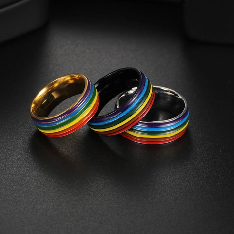 Rainbow Striped Titanium Steel Ring Colorful Enamel Band For Men Women Fashion Pride Jewelry Gift Stainless Steel Band