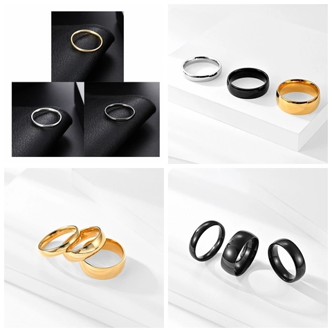 Minimalist Titanium Steel Plain Band Ring Polished Finish Gold Silver Black Comfort Fit Engagement Couples Fashion Jewelry Ring