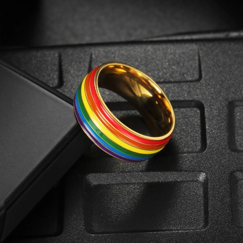 Rainbow Striped Titanium Steel Ring Colorful Enamel Band For Men Women Fashion Pride Jewelry Gift Stainless Steel Band