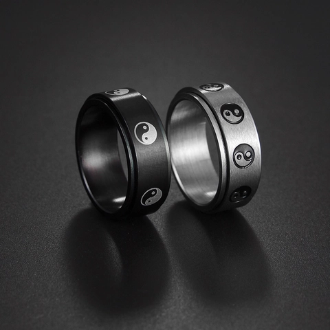 Titanium Steel Tai Chi Spinner Ring For Men Women Rotatable Yin Yang Anxiety Relief Band Ring Electroplated Fashion Jewelry