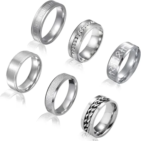 Titanium Steel Rings For Men Women Spinning Chain Roman Numeral Runes Rhinestone Brushed Matte Rings Vintage Fashion Jewelry