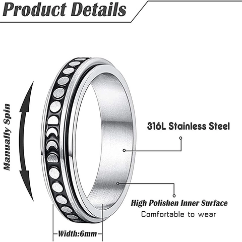 Titanium Steel Spinner Rings For Women Stress Relief Fidget Rings Moon Star Moon Phase Daisy Flower Sandblasted Finger Ring