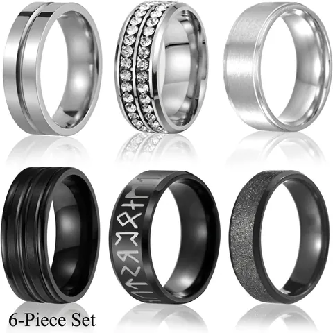 Bagues en Acier Inoxydable avec Runes Nordiques et Strass pour Hommes Femmes Bague Bande Gravée Rune Mat Poli Bijoux