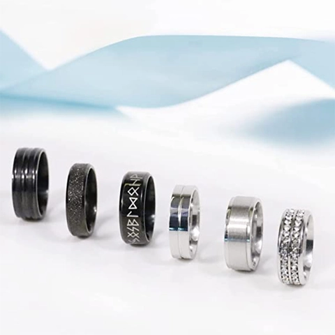 Bagues en Acier Inoxydable avec Runes Nordiques et Strass pour Hommes Femmes Bague Bande Gravée Rune Mat Poli Bijoux