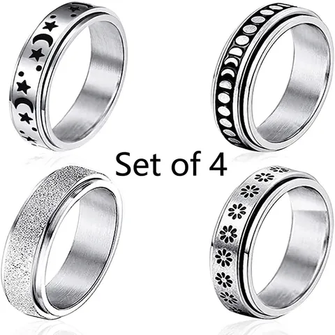 Titanium Steel Spinner Rings For Women Stress Relief Fidget Rings Moon Star Moon Phase Daisy Flower Sandblasted Finger Ring