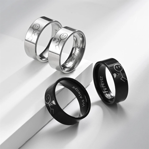 Hip Hop Edelstahl Ring Romantische Versprechen Buchstabe Gedruckt Passender Bandring Paar Grafik Cartoon Ring Verlobung Finger Schmuck