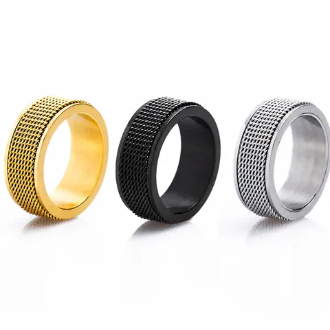 Minimalist Titanium Steel Spinner Ring Rotatable Woven Mesh Design Industrial Style For Men Women Stress Relief Finger Ring