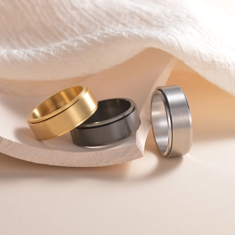 Minimalist Matte Brushed Stainless Steel Spinner Ring Stress Relief Anxiety Rotating Band For Men Women Fashion Daily Jewelry