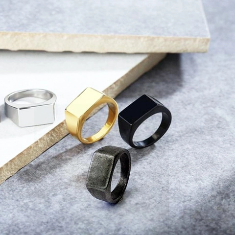 Minimalist Titanium Steel Signet Ring For Men Women Square Flat Top Brushed Polished Stainless Steel Rings Punk Jewelry