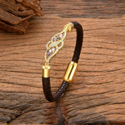 Bracciale Intrecciato in Pelle Vintage per Uomo Donna Placcato Oro Farfalla Infinito Fiore Zirconia Intarsiato Boho Chiusura Magnetica