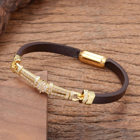 Bohemian Women Braided Leather Bracelet Stainless Steel Magnetic Clasp Copper Zircon Geometric Flower Heart Jewelry