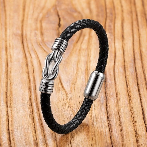 Men's Punk Braided Leather Bracelet With Stainless Steel Anchor Infinity Charm Nautical Sailor Jewelry Magnetic Clasp Bangle