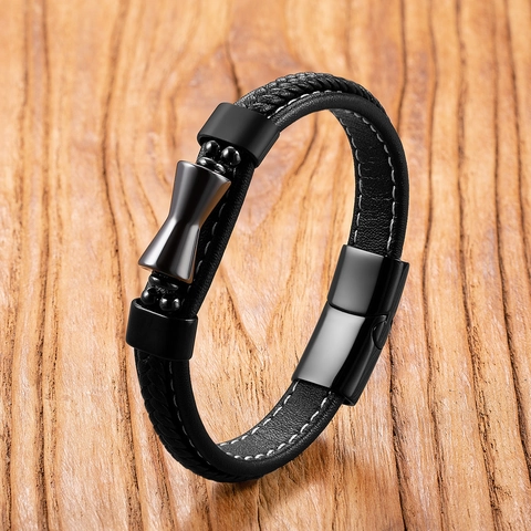 Bracciale in Pelle Intrecciata da Uomo Con Pietra Occhio di Tigre Onice Naturale Chiusura Magnetica in Acciaio Inossidabile Stile Punk