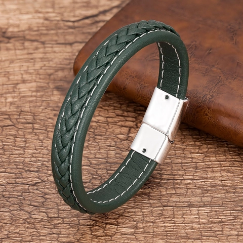 Bracelet en Cuir Tressé à la Main Avec Fermoir Magnétique en Alliage Pour Hommes Bracelet Manchette Tissé Vintage Bijoux Rétro