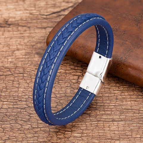 Bracelet en Cuir Tressé à la Main Avec Fermoir Magnétique en Alliage Pour Hommes Bracelet Manchette Tissé Vintage Bijoux Rétro