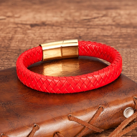 Bracciale in Pelle Intrecciata Retrò da Uomo Con Chiusura Magnetica in Acciaio Inossidabile Gioielli Minimalisti Fatti a Mano