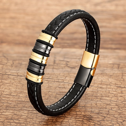 Vintage Herren Geflochtenes Lederarmband Mit Edelstahl Magnetverschluss Punk Webarmband Mode Schmuck Geschenk Für Unisex