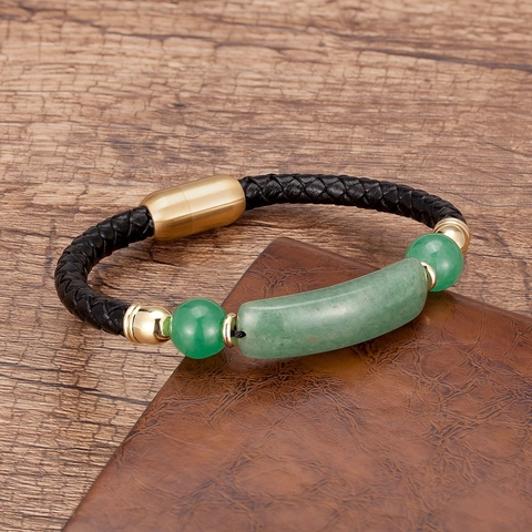 Gewebtes Lederarmband Naturstein Edelstahl Magnetverschluss Vintage Punk Armreif Unisex Casual Täglich Schmuck