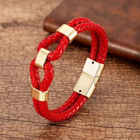 Handmade Braided Leather Rope Bracelet For Men Women Alloy Magnetic Buckle Vintage Woven Wrap Bangle Casual Jewelry Gift