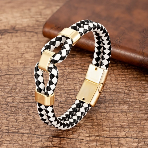 Handmade Braided Leather Rope Bracelet For Men Women Alloy Magnetic Buckle Vintage Woven Wrap Bangle Casual Jewelry Gift