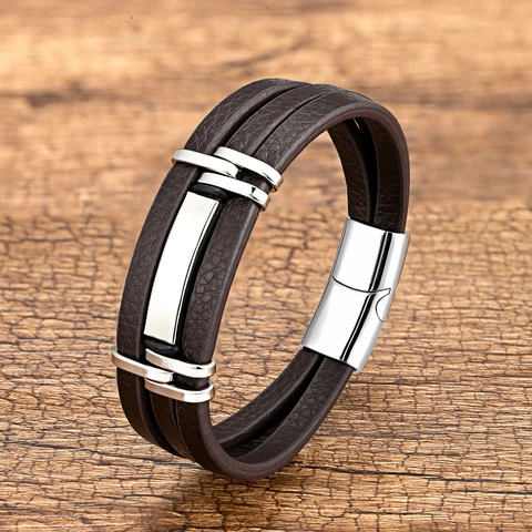 Vintage Herren Mehrlagiges Gewebtes Lederarmband Mit Edelstahl Magnetverschluss Casual Retro Schmuck Für Männer