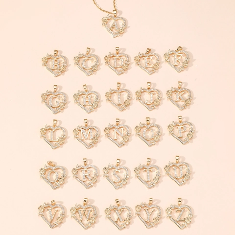 Collana con Iniziali Cuore Fiore Cavo in Rame Zirconia Pendente Alfabeto A-Z Collana Placcata Oro Argento Gioielli da Donna