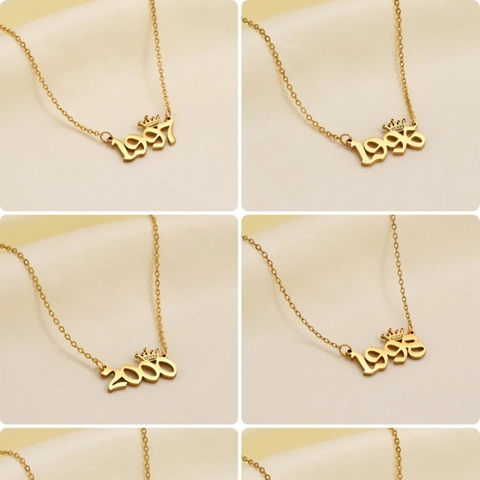 18K Vergoldet Edelstahl Jahres Krone Halskette Für Damen Persönliches Geburtstagsgeschenk Minimalistischer Nummernschmuck