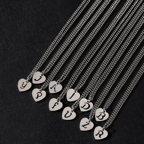 Collana Bracciale con Lettera Iniziale a Cuore in Acciaio Inossidabile per Donna Argento Ciondolo a Cuore Hip Hop Gioielli