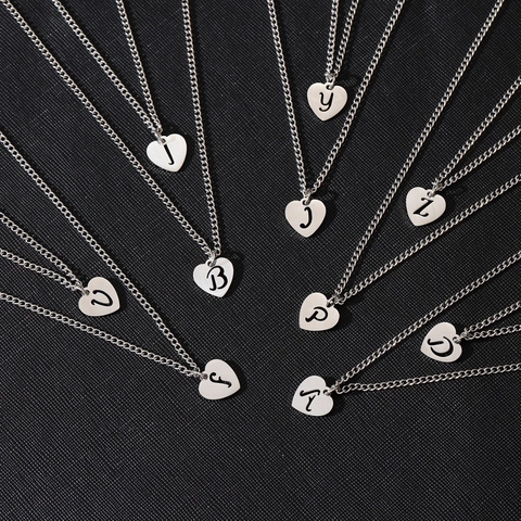 Collana Bracciale con Lettera Iniziale a Cuore in Acciaio Inossidabile per Donna Argento Ciondolo a Cuore Hip Hop Gioielli