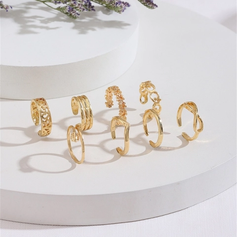 8Pcs Bohemian Alloy Toe Rings Set For Women Gold Silver Electroplated Adjustable Open Geometric Arrow Infinite Foot Jewelry