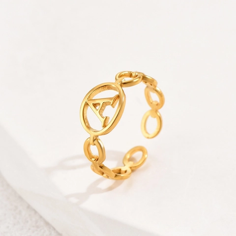 Anello Aperto Regolabile in Acciaio Inossidabile Minimalista per Donna 26 Lettere Iniziali Fascia a Catena Oro Argento Gioielli Regalo