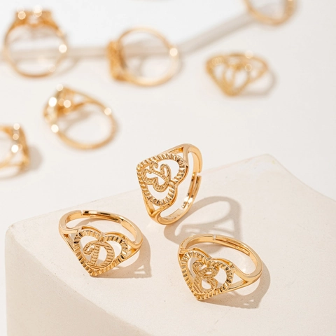 Anello Iniziale a Cuore in Rame per Donna Lettera Alfabeto Zirconia A-Z Anello Aperto Regolabile Placcato Oro Argento