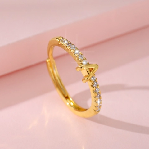 Anello Aperto Regolabile Con Lettera Iniziale Dell'Alfabeto Per Donna In Rame Zirconia Moda Personalizzata Gioielli Quotidiani