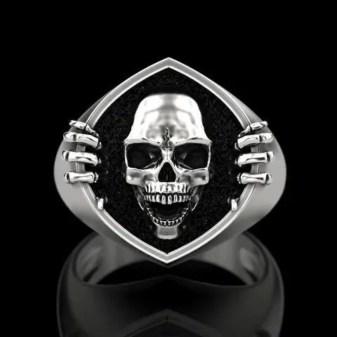 Vintage Punk Totenkopf Ring Für Herren Gothic Legierung Ring Rock Biker Schmuck Retro Silber Farbe Skelett Hand Fingerring Geschenk