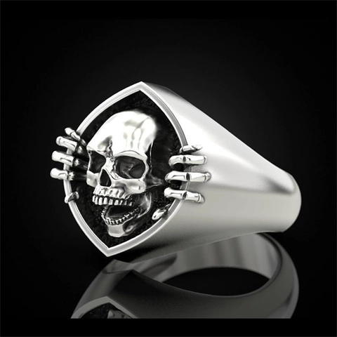 Vintage Punk Totenkopf Ring Für Herren Gothic Legierung Ring Rock Biker Schmuck Retro Silber Farbe Skelett Hand Fingerring Geschenk