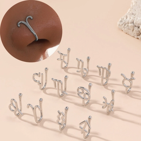 Zodiac Signs Non Piercing U Shaped Copper Nose Cuff For Women Gold Silver Plated Constellation Fake Nose Ring Body Jewelry