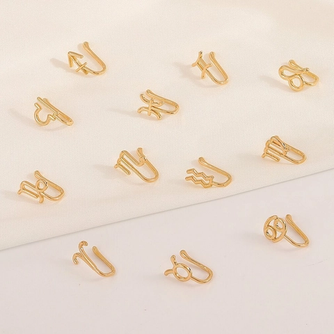 Zodiac Signs Non Piercing U Shaped Copper Nose Cuff For Women Gold Silver Plated Constellation Fake Nose Ring Body Jewelry