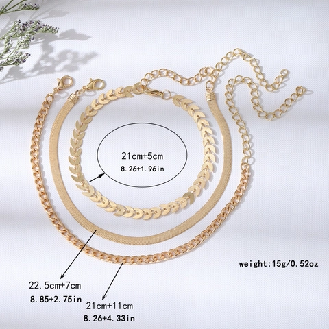Stainless Steel Gold Electroplated Wheat Herringbone Curb Chain Anklets For Women Bohemian Summer Beach Fashion Foot Jewelry Set