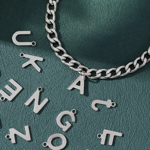 Roestvrij Stalen Letter Armband Cubaanse Schakel Initiaal Punk Hip Hop Sieraden Voor Mannen Vrouwen Simpel Gepolijst Kleur