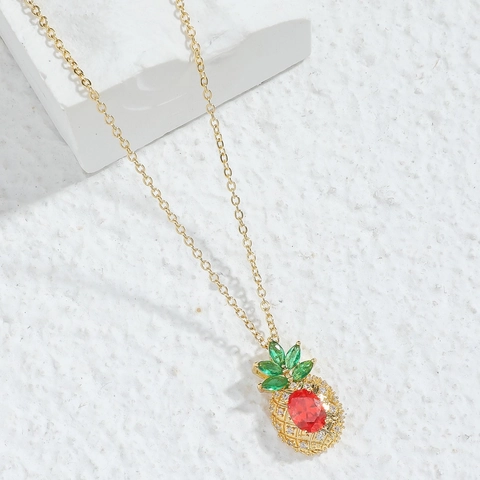 Fashion Copper Zirconia Fruit Pendant Necklace For Women Dainty Pineapple Carrot V-Shape Geometric Gold Silver Plated Jewelry
