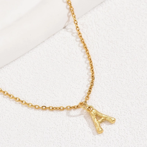 Gold Plated Copper Initial Letter Necklace Bamboo Texture Stainless Steel Chain Minimalist Jewelry Gift For Women