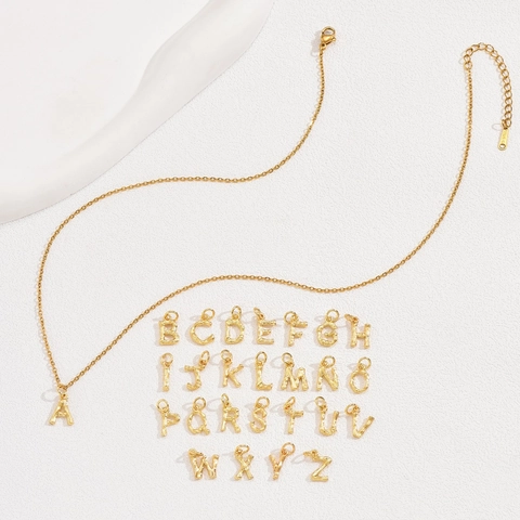 Gold Plated Copper Initial Letter Necklace Bamboo Texture Stainless Steel Chain Minimalist Jewelry Gift For Women