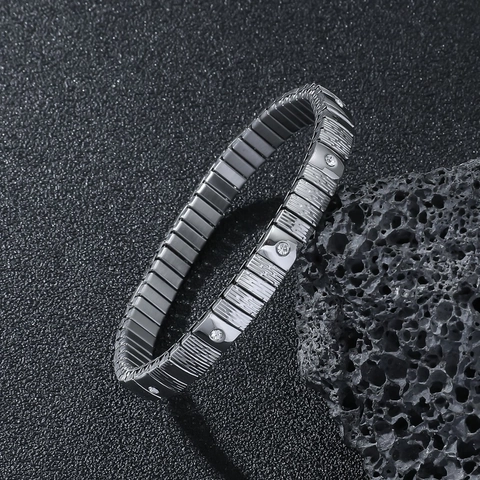 Minimalist Stainless Steel Rhinestone Elastic Bracelet For Men Women Personalized Adjustable Stretch Bangle Jewelry Gift