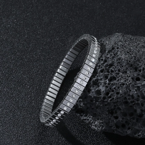 Minimalist Stainless Steel Rhinestone Elastic Bracelet For Men Women Personalized Adjustable Stretch Bangle Jewelry Gift