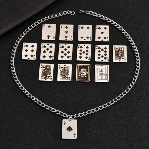 Hip Hop Poker Card Pendant Necklace Stainless Steel Ace Of Spades Rectangle Card Curb Chain Jewelry For Men Women Gift