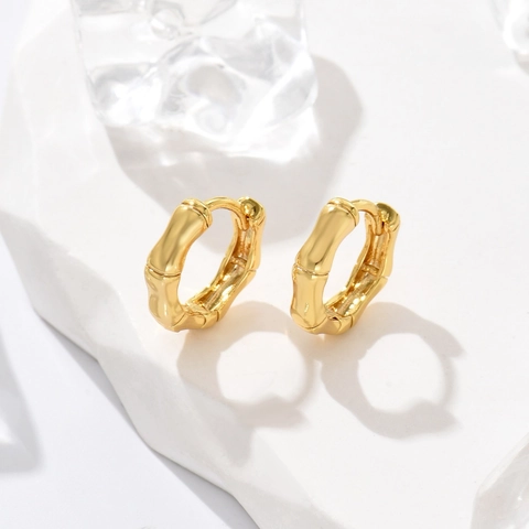 Vintage Copper Real Gold Plated Bamboo Joint Heart Linked Twisted Hoop Earrings Round Rhinestone Stud Jewelry For Women