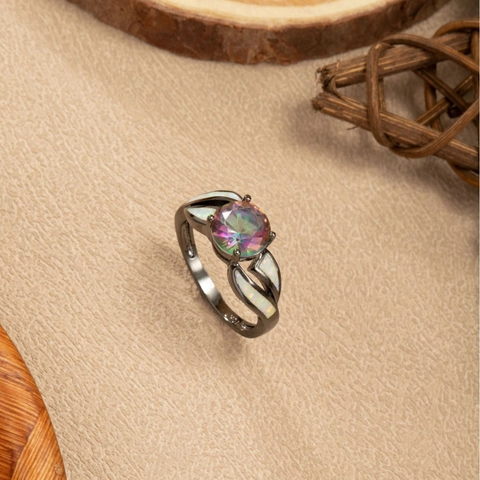 Vintage Mystieke Vuuropaal Hart Ring Voor Vrouwen Zwart Goud Verguld Koper Strass Statement Mode Sieraden Cadeau