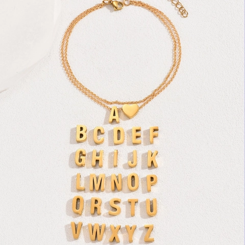 Double Layer Stainless Steel Heart Initial Letter Anklet For Women Fashion Summer Beach Foot Jewelry Gold Silver Tone