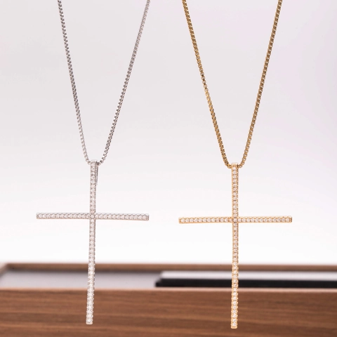 Collana Con Pendente a Croce in Zirconia Minimalista di Lusso Leggero Per Donna Lega Rame Catena Veneziana Intarsiato Gioielli